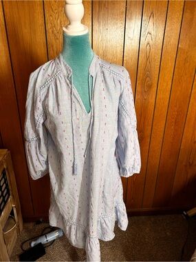 Anthropologie crown & ivy Light Blue Embroidered Peasant Tunic Dress